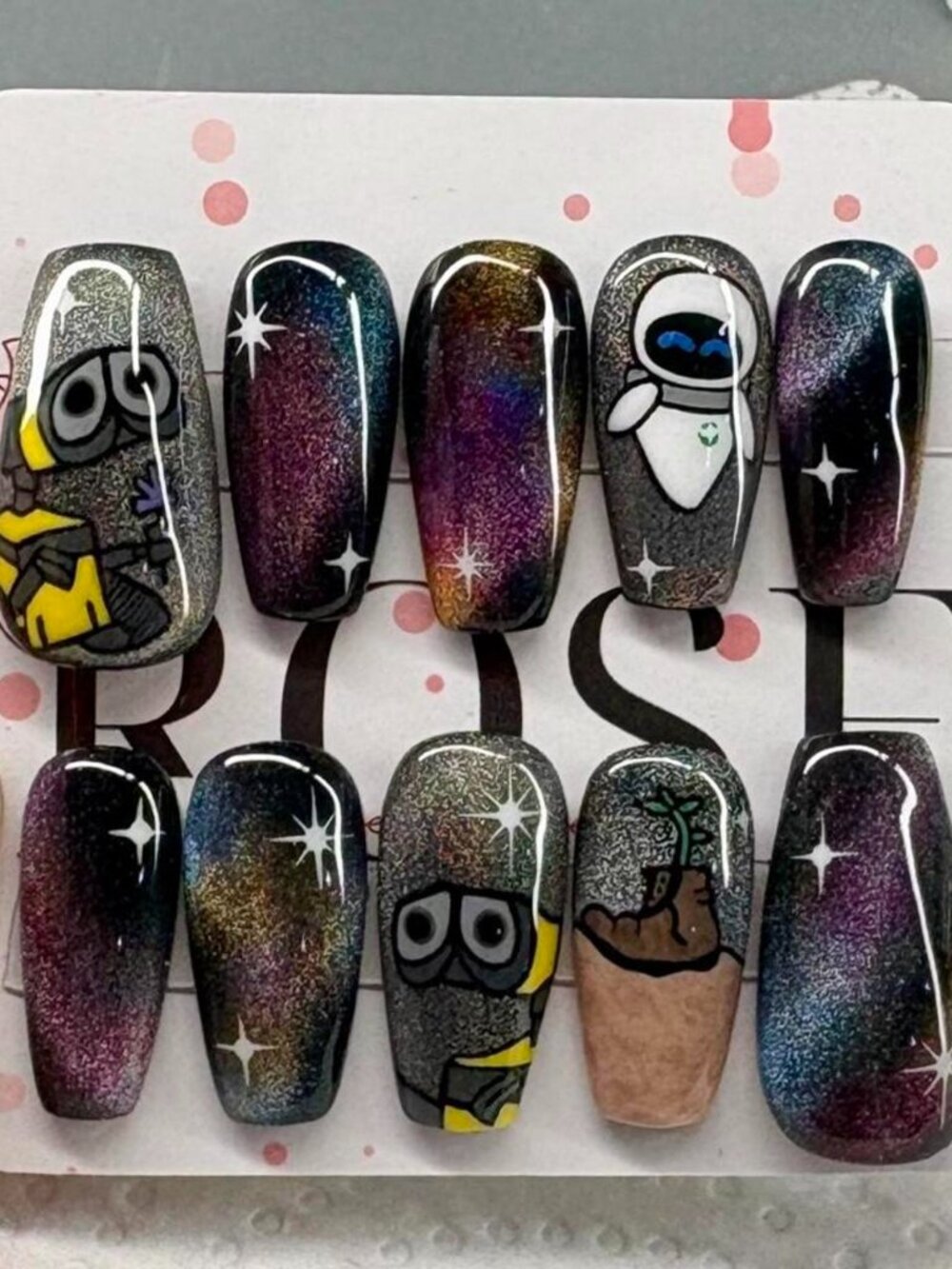 Handmade Disney Pixar Eve and Wall-E Press On Nails